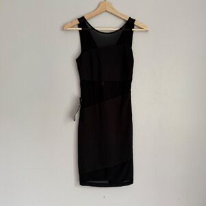 Y2K‎ Bebe Black Mesh Bodycon Dress Sleeveless Sheer Panels XXS Bandage Dress